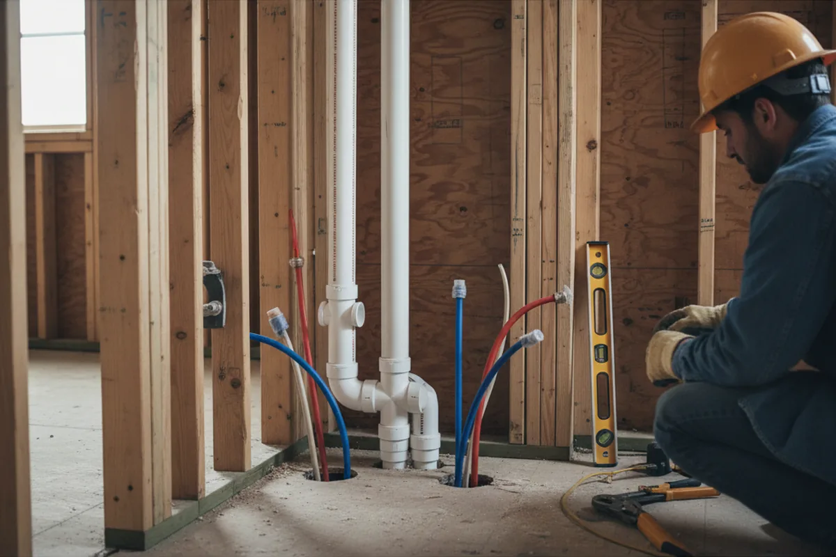 Drain and supply rough-in during Garbage Disposal Repair in Walnut